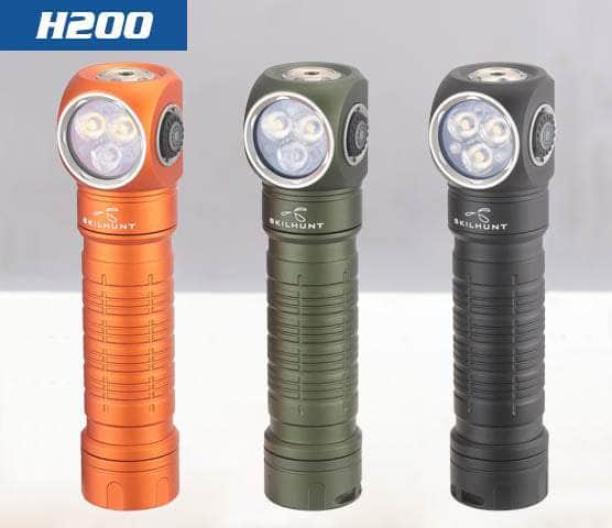 Four Skilhunt H200 waterproof LED flashlights, including a USB magnetic charging LED headlamp with CREE XP-G4 6500K and Nichia 519A High CRI R9080 450.