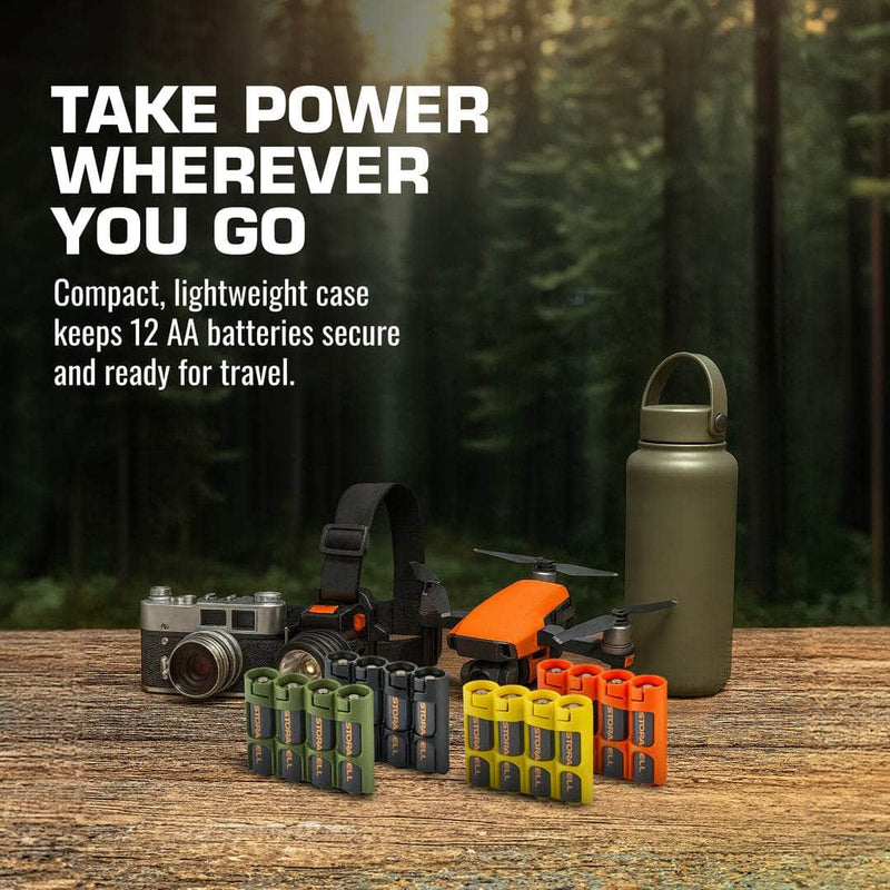 Military Green Storacell SlimLine AA caddy with outdoor and travel gear