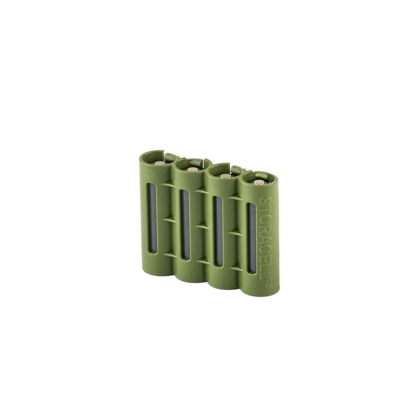 Rear view of empty Military Green Storacell SlimLine AA 4-Battery Caddy