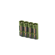 Front view of Military Green Storacell SlimLine AA 4-Battery Caddy holding four AA batteries