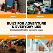 Storacell AA battery caddy shown for travel, camping, hunting, and home use