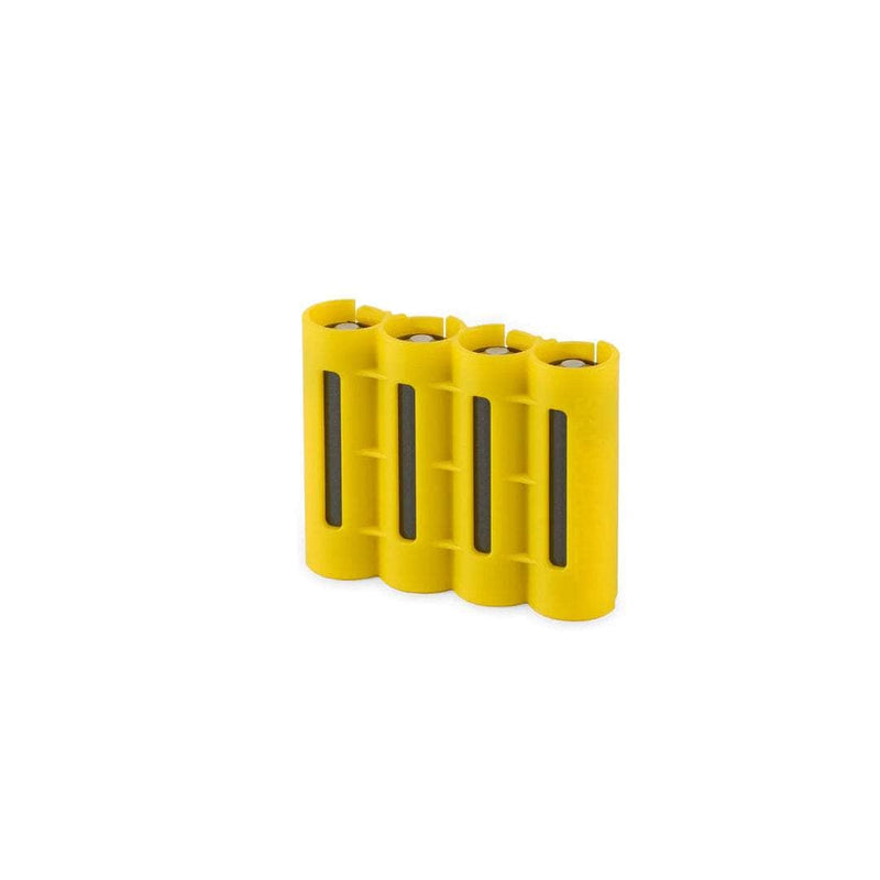 Rear view of empty yellow Storacell SlimLine AA 4-Battery Caddy