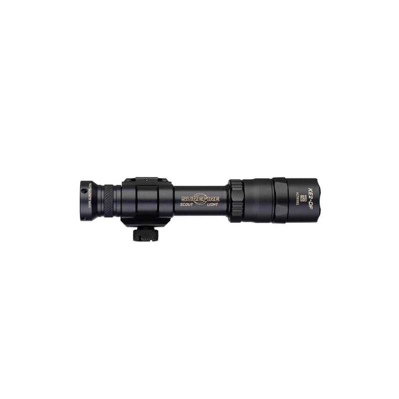 A black tactical flashlight labeled "Weltool DF2E V2" is displayed on a plain white background, shown with mounting hardware and an adapter for versatile weapon light installation.