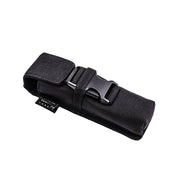 The Weltool FH5 V2.0 CORDURA Flashlight Holster features a black nylon design with a flap closure secured by a plastic buckle, shown against a white background.