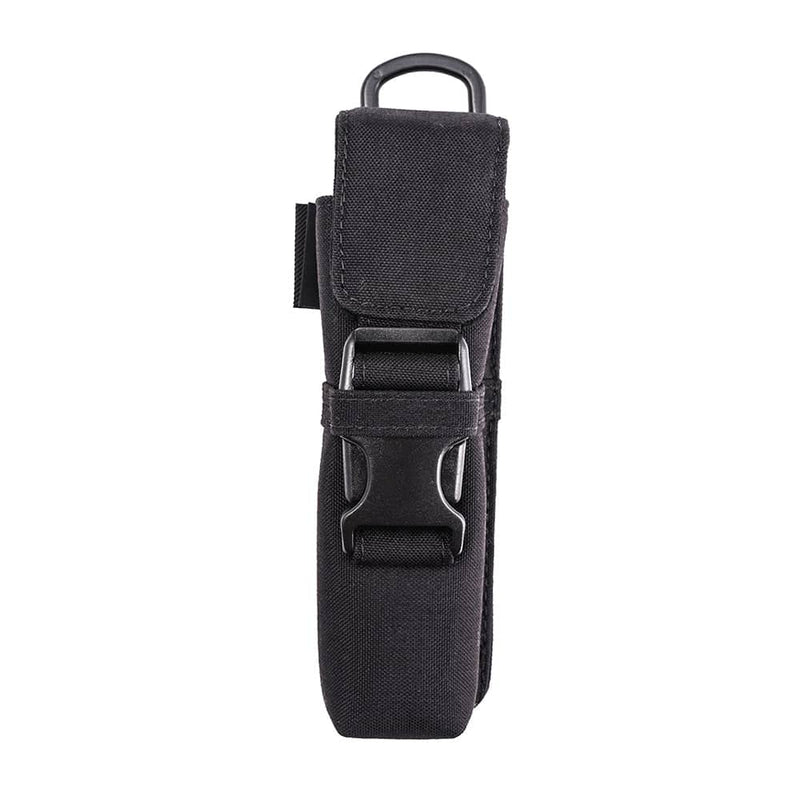 The Weltool FH5 V2.0 CORDURA Flashlight Holster features a flap cover with buckle, metal D-ring, and is ideal for carrying small tools or accessories; a perfect MOLLE flashlight holder.