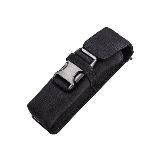The Weltool FH5 V2.0 CORDURA Flashlight Holster is a black nylon MOLLE holder with a buckle closure, designed for carrying tools or small items, shown against a white background.