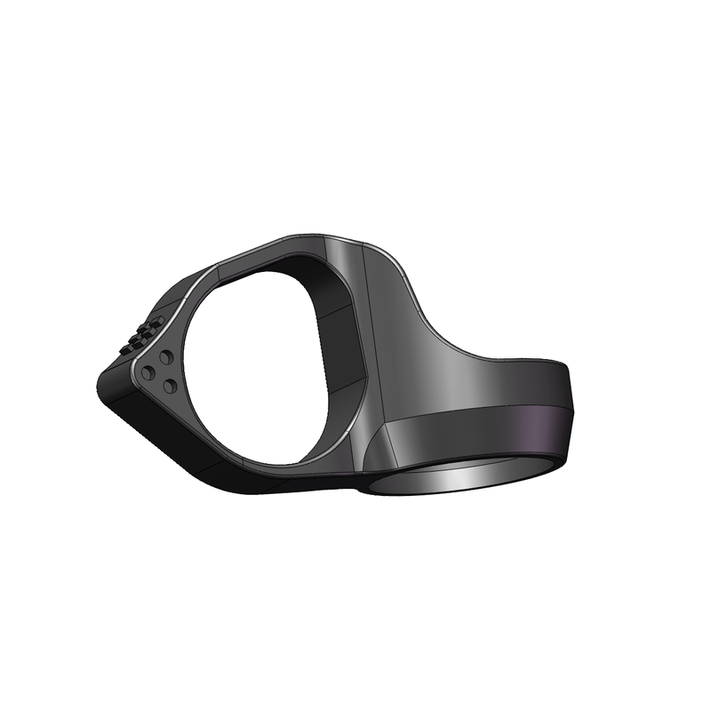 3D rendering of a black, ergonomic tactical ring with a large circular opening and contoured design, shown angled on a white background—perfect accessory for the Weltool FR80 flashlight.