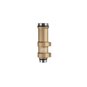 The Weltool W65 FDE V2 Body is a tan metal cylindrical adapter with threaded ends and a small bracket, surefire compatible for use as a W65 weapon light body, designed to fit an 18650 lithium-ion battery. Displayed on a white background.