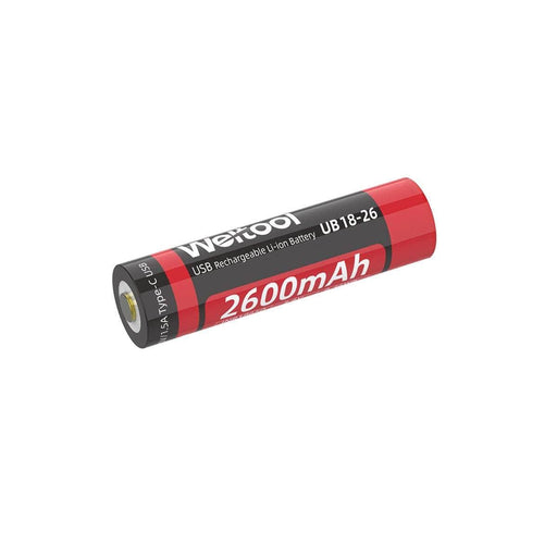 Weltool UB18-26 18650 2600mAh USB-C rechargeable li-ion battery.
