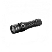 A black metal LED flashlight with a textured grip, a side button, and a ridged barrel, labeled "Weltool" and "F5," designed for reliability as an outdoor flashlight.