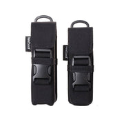 Two Weltool FH1 FH2 V2.0 CORDURA flashlight holsters in black with front flap closures and plastic buckles, each featuring a side "WETKOOL" tag, are displayed side by side on a white background.