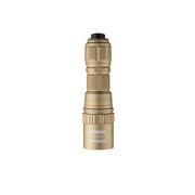 The Weltool W15 “Flying Divinity” LEP Tactical Flashlight, shown upright in tan with a textured grip and black top button against a white background, offers precise long-throw illumination—ideal for tactical use.