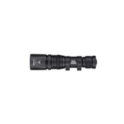 The Weltool W35S is a black, compact tactical flashlight with a textured grip, designed for long-range precision use, shown against a white background.