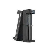 The XTAR ANT MC1 PLUS Micro USB battery charger stands upright on a white background, featuring a single Li-ion charging slot and a small display screen.