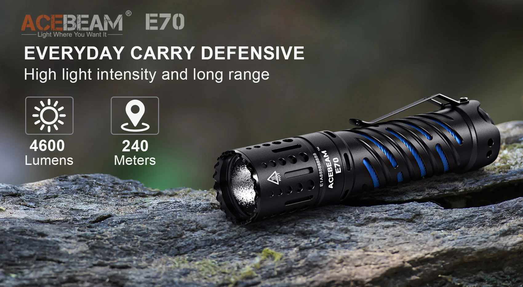 Acebeam E70 AL | 4600 lumen EDC Flashlight | Killzone Flashlights