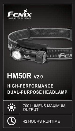 Fenix HM50R V2.0 White & Red LED 700 Lumens USB-C Rechargeable Headlamp