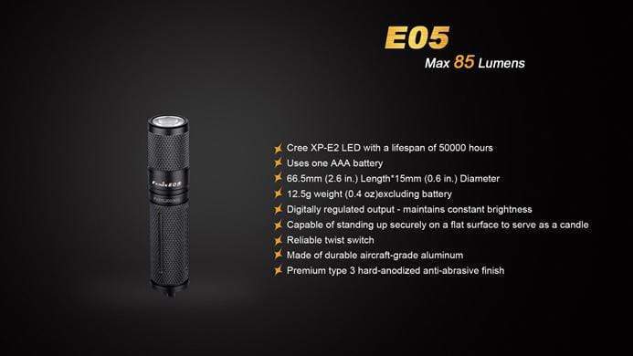 fenix e05 85 lumen flashlight model e05-2014-bk Fenix E05 Black