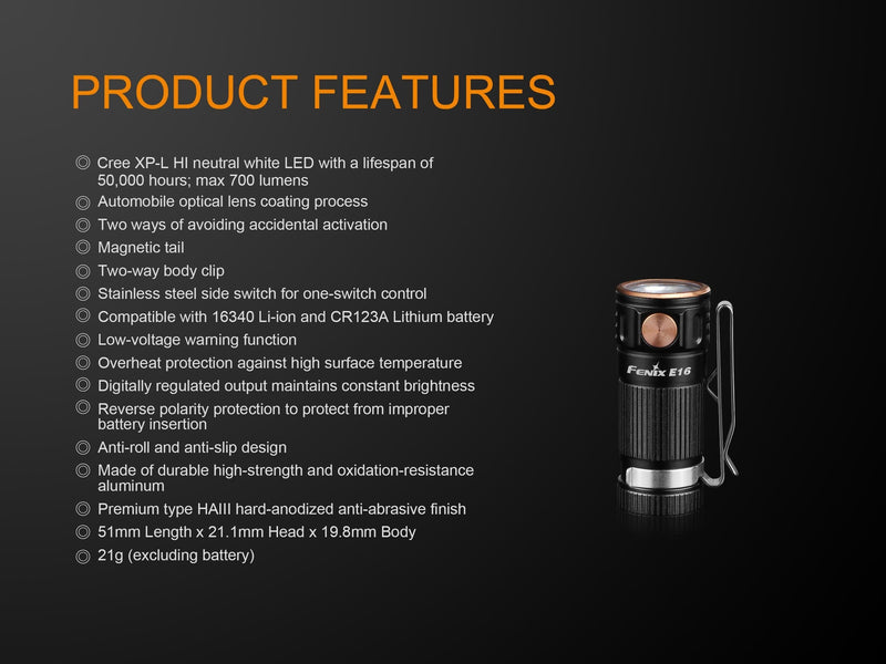 fenix e16 flashlight battery Fenix E16