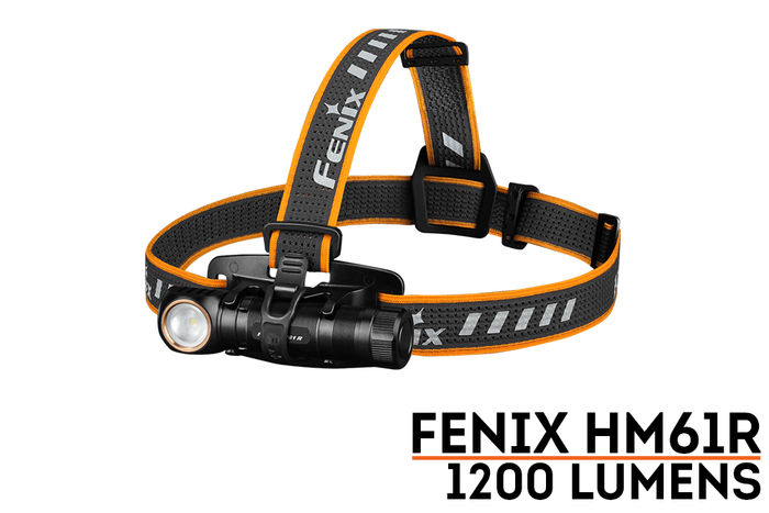 The Fenix HM61R is a versatile headlamp featuring dual light sources and an adjustable strap. It offers a brightness of 1200 lumens and comes in an attractive black and orange design.