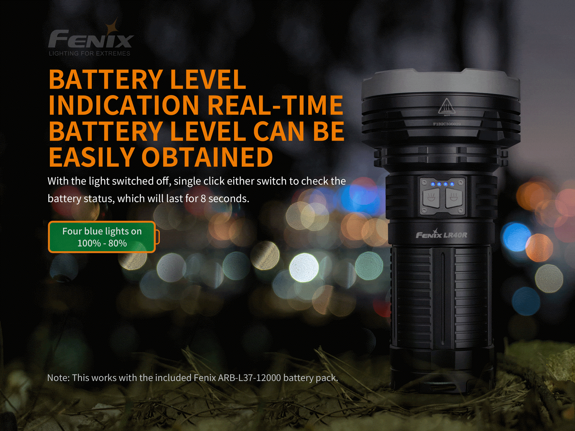 Fenix LR40R 12000lumen Spot or Floody Beam Flashlight — Killzone