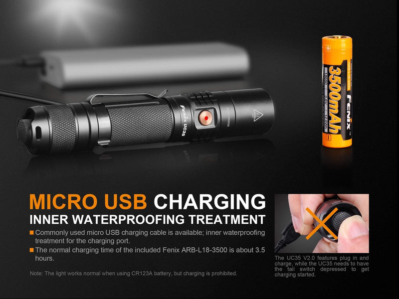 fenix flashlight 123a Fenix UC35 V2.0 Rechargeable Flashlight