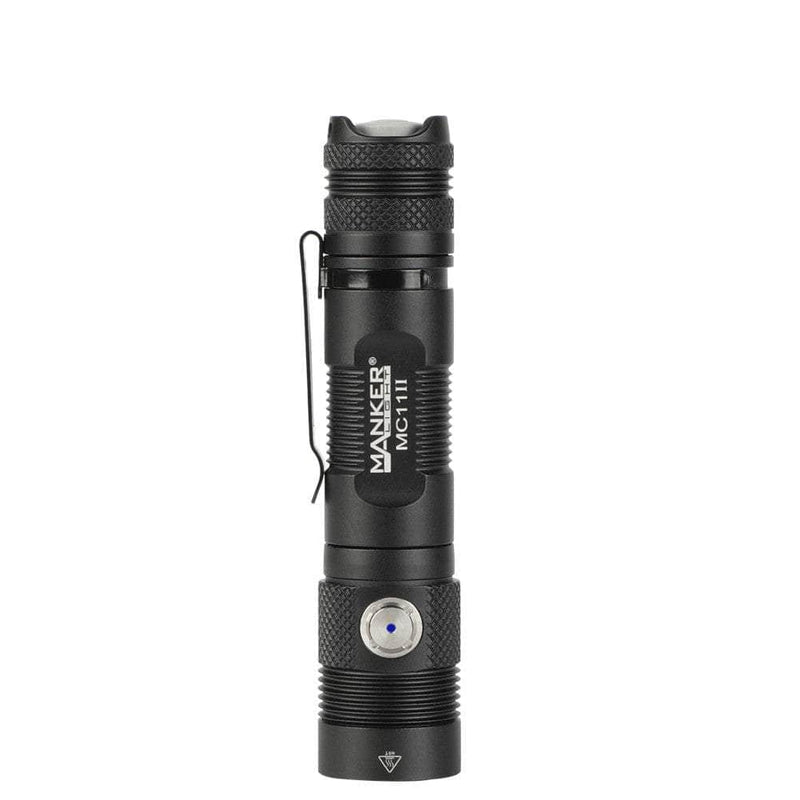 A Manker MC11 II flashlight on a white background.