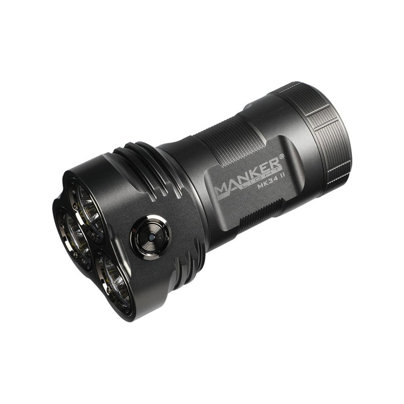 A Manker MK34 II flashlight on a white background.