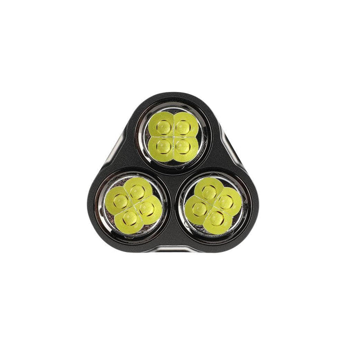 A black and yellow Manker MK34 II with three yellow bulbs.