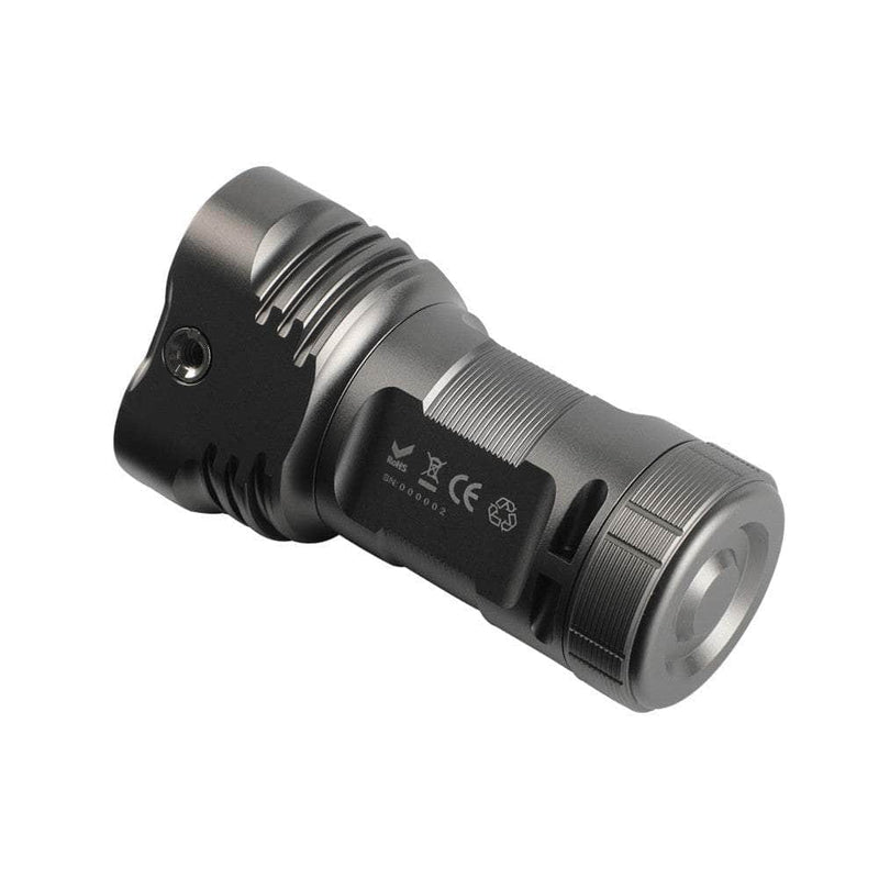 A Manker MK34 II flashlight on a white background.